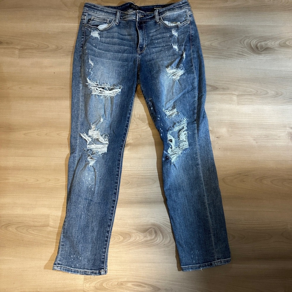 Judy Blue Boyfriend Fit Blue 15 Women Distressed Bleach Splatter Denim Jeans